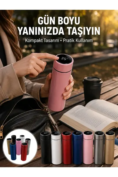 LED Sıcaklık Ölçerli 250 ml Yalıtımlı Termos Şişe Yeni Nesil