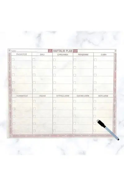 Şeffaf Kendiliğinden Yapışkanlı Kalemli Haftalık Planlayıcı 40cm-50cm
