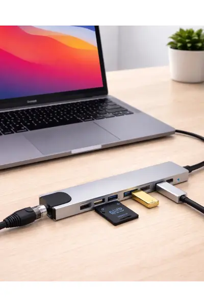Type C Hub Çoklayıcı 8 Port USB HDMI RJ45 Kart Okuyucu