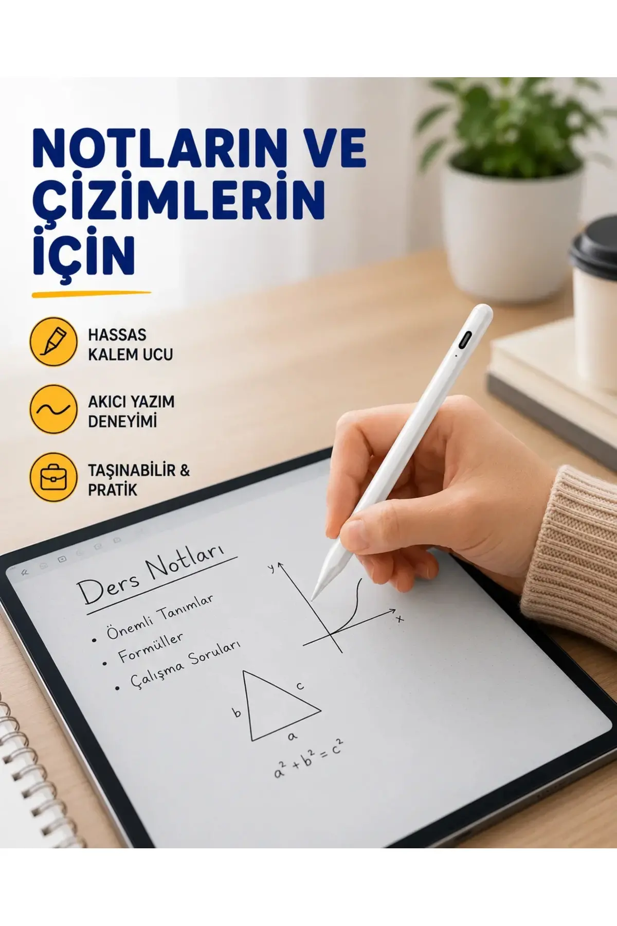 Yüksek Hassasiyetli Eğim Sensörlü Dijital Kalem – USB-C Hızlı Şarjlı Yeni Nesil