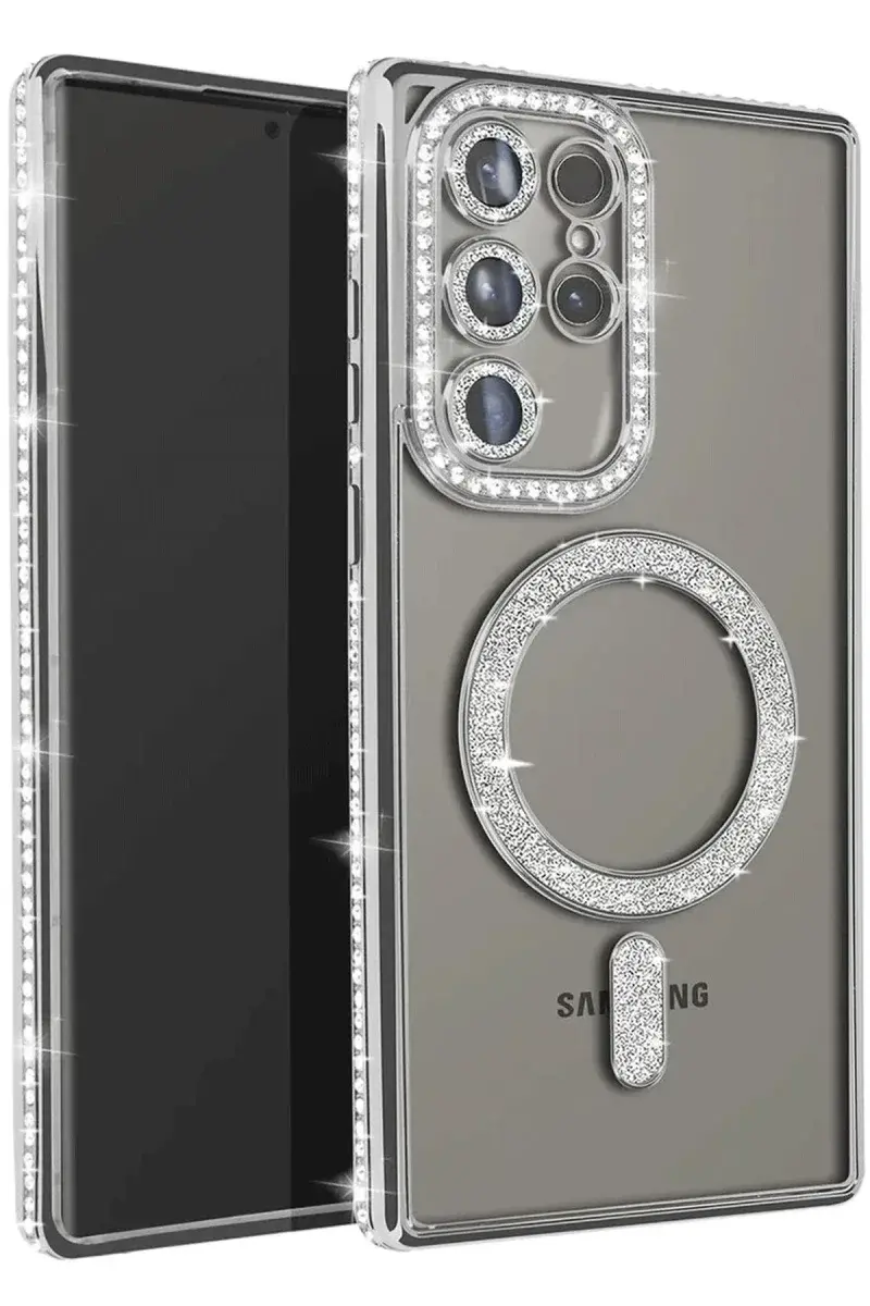 Samsung Galaxy S25 Ultra Kılıf Joke Simli Magneticsafe Kılıf - Gümüş