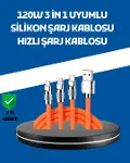 120W Şarj Destekli 3’ü 1 Arada Çoklu Şarj Kablosu – 1.2 Metre-1