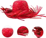 Tropikal Parti Kırmızı Hasır Hawaii Şapkası 13x36 Cm-1