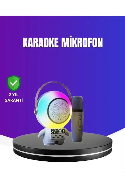 RGB Işıklı Astronot Bluetooth Hoparlör Karaoke Mikrofonlu