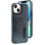 Apple İphone 15 Sara Kartvizitli Deri Kılıf - Siyah-1