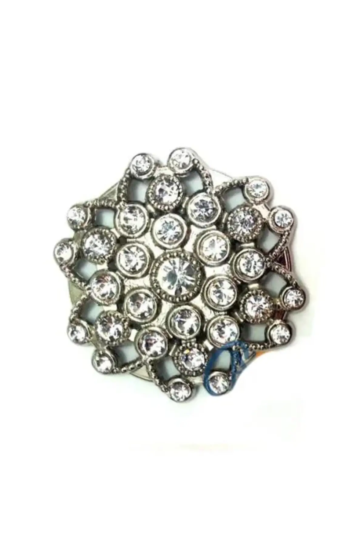 Taşlı Yuvarlak Broş, Sandık Süsü 4,5 Cm - Nikel, 1 Adet
