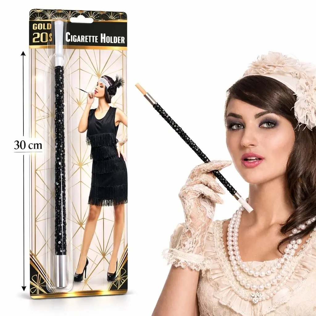 30 Cm Siyah Payetli Tutacağı – 1920’ler Gatsby Parti Aksesuarı