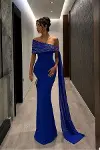 Kadın Scuba Esnek Kumaş Degaje Yaka Abiye Elbise-3