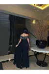 Kadın Gösterişli Straplez Kolsuz Krep Kumaş Balık Kesim Abiye Elbise-3