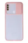 Samsung Galaxy A11 Kılıf Palm Buzlu Kamera Sürgülü Silikon - Pembe-1