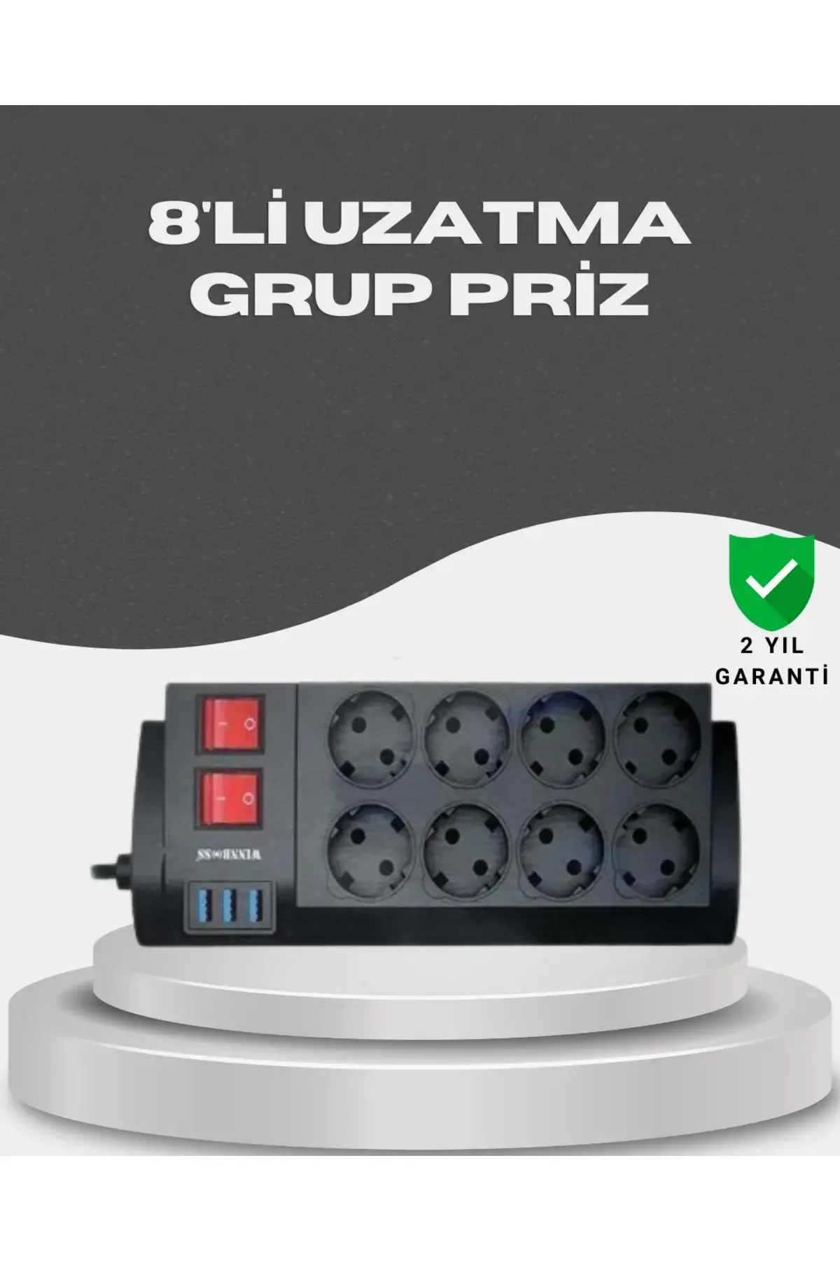 Akım Korumalı 8’li Priz 3 USB’li Uzatma Kablosu Isıya Dayanıklı 2 Metre