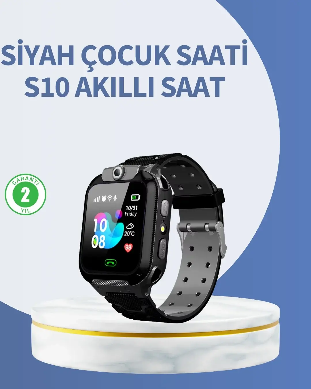 S10 Siyah Akıllı Çocuk Saati Anlık Konum Takibi ve Rota Geçşi