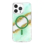 Onegif Apple İphone 15 Pro Max Lotus Simli Magsafe Kapak - Yeşil-3