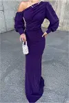 Kadın Modern Stil Krep Kumaş Kayık Yaka Maxi Abiye Elbise-2