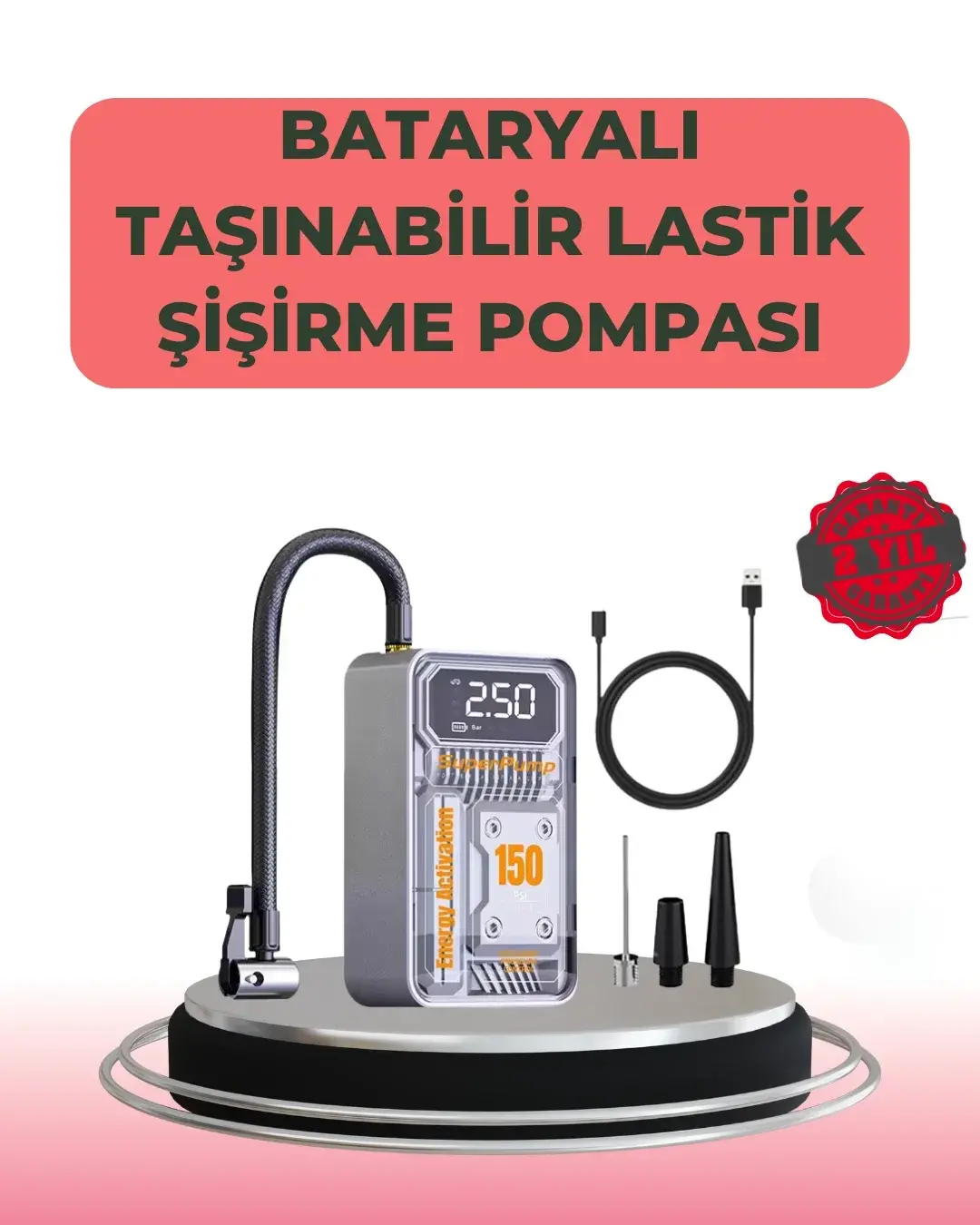 Çok Fonksiyonlu Araç, Bisiklet, Top Uyumlu Elektrikli Hava Pompası