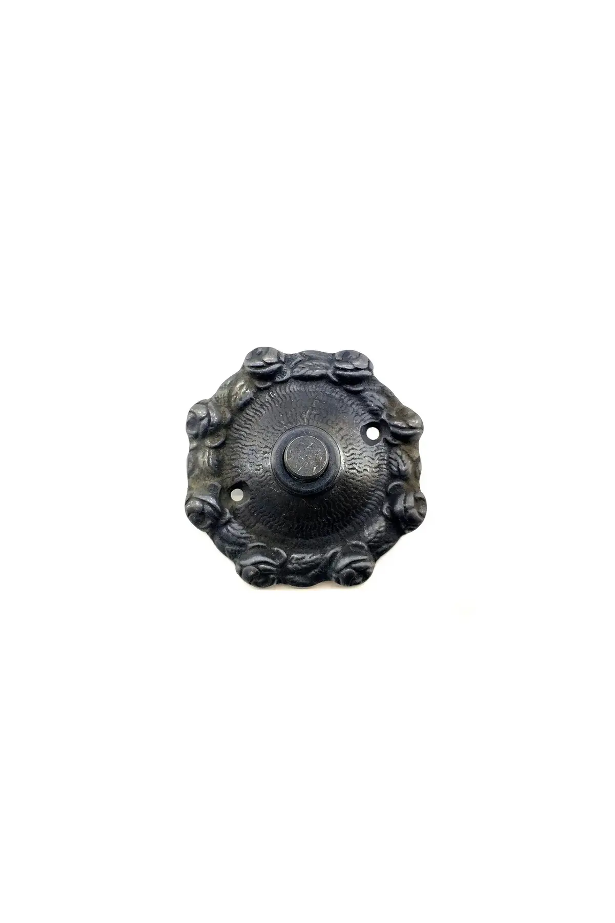 Antika Tarz Dekoratif Pirinç Güllü Kapı Zili - 75mm, Oksit