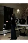 Kadın Günlük Kayık Yaka Uzun Kol A Kesim Abiye Elbise-4