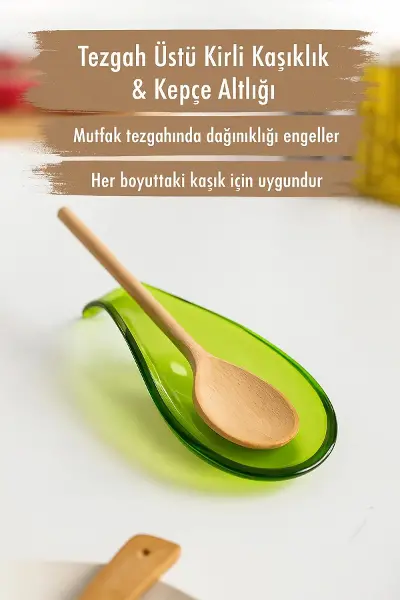 Akrilik Yeşil Tezgah Üstü Kirli Kaşıklık & Kepçe Altlığı