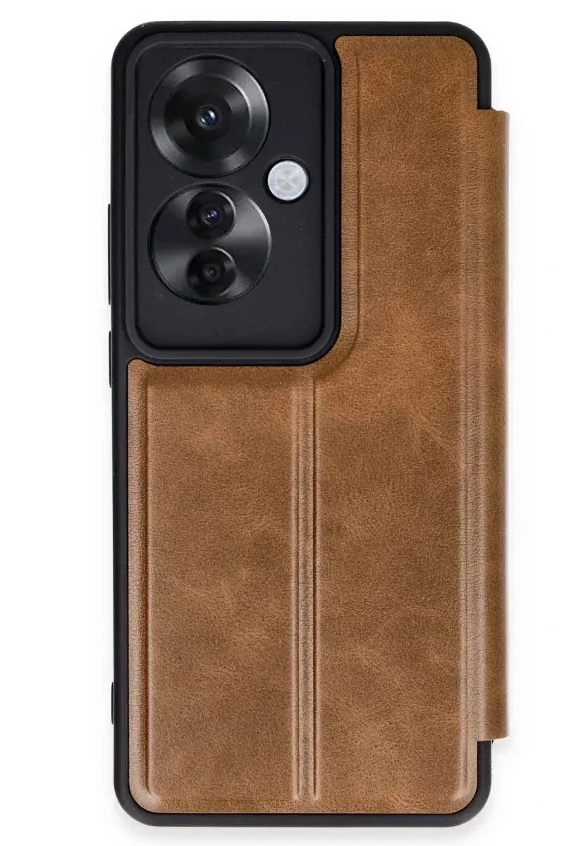 Oppo Reno 11F Kılıf Flip Cover - Taba