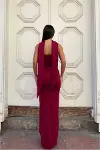 Kadın Modern Stil Scuba Esnek Kumaş Straplez Balık Kesim Abiye Elbise-2