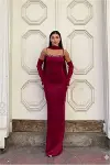 Kadın Modern Stil Scuba Esnek Kumaş Straplez Balık Kesim Abiye Elbise-3