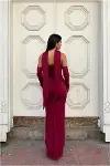 Kadın Modern Stil Scuba Esnek Kumaş Straplez Balık Kesim Abiye Elbise-4