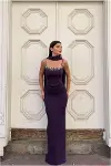 Kadın Modern Stil Scuba Esnek Kumaş Straplez Balık Kesim Abiye Elbise-5