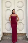 Kadın Modern Stil Scuba Esnek Kumaş Straplez Balık Kesim Abiye Elbise-1