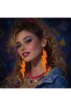 80’ler 90'lar Retro Neon Turuncu Şimşek Küpe 10 cm-2