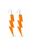 80’ler 90'lar Retro Neon Turuncu Şimşek Küpe 10 cm-3