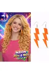 80’ler 90'lar Retro Neon Turuncu Şimşek Küpe 10 cm-1