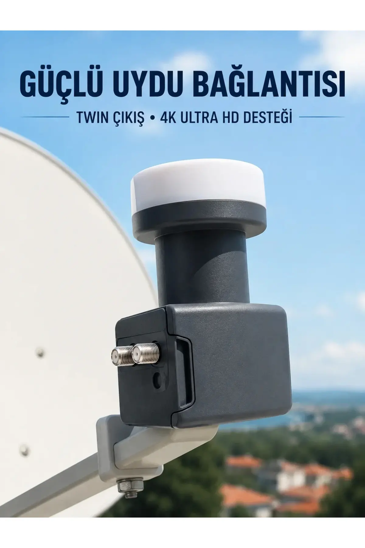 4K Ultra HD Twin LNB Çift Uydu Çıkışlı Ku Band Çanak Anten LNB 0.1 dB