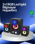 RGB LED Işıklı 2.1 USB Oyun Hoparlörü Derin Bas ve Net Ses-1