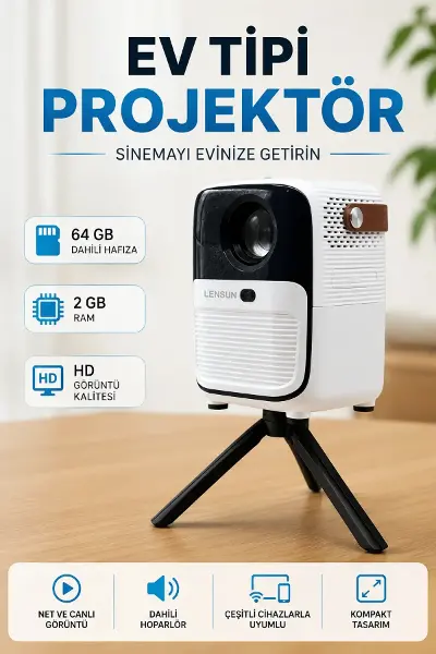 Projector Ev Tipi 64 Gb 2 Gb Rem Hafıza Hd Görüntü Kumandalı