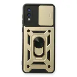 Samsung Galaxy A02 Kılıf Pars Lens Yüzüklü Silikon - Gold-1