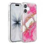Onegif Apple İphone 17 Lotus Simli Magsafe Kapak - Pembe-1