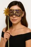 Lüks Taşlı Saplı Maskeli Balo Maskesi Mor Renk 35 Cm-1