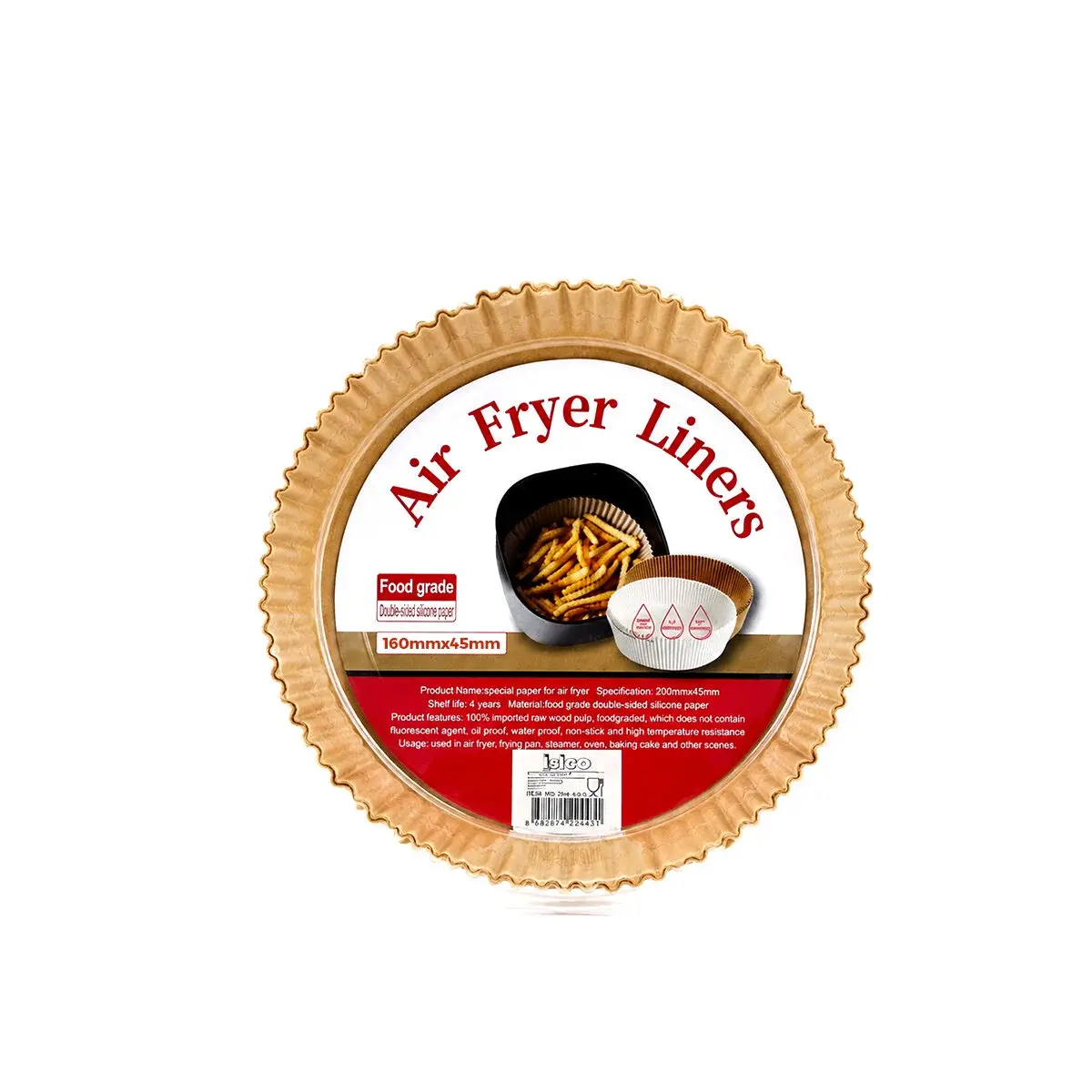 50PCS Yuvarlak Taban: 16CM - Kenar: 4.5CM Air Fryer Pişirme Kalıp Kağıt