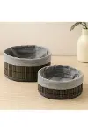 Yuvarlak Organizer Sepet - Bambu Kenarlı Ahşap Taban Bezli (Çap 22x24 cm)-1