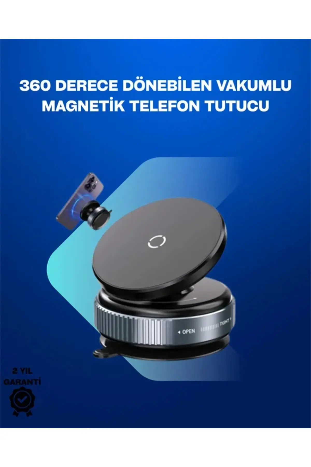 Güçlü Manyetik Tutuşlu 360° Döner Araç Telefon Tutucu – Vakumlu Montajlı