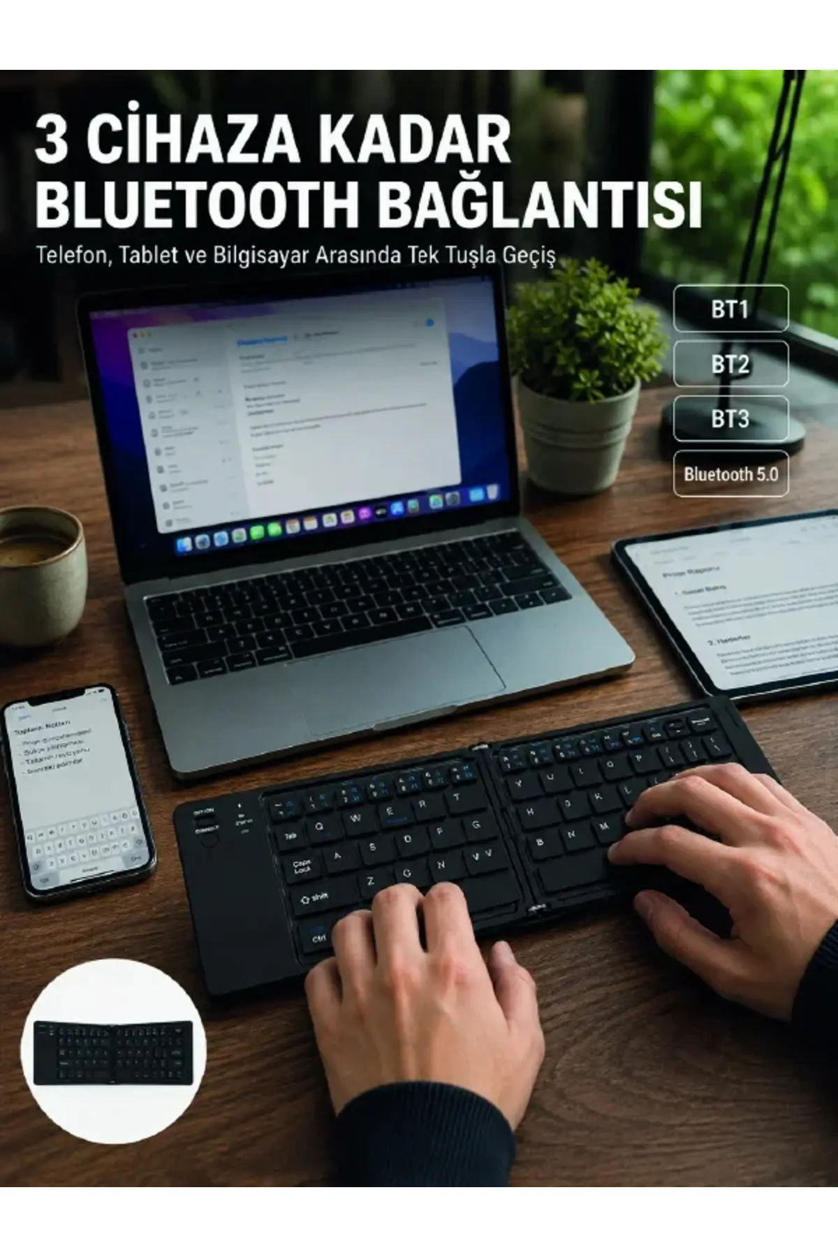 Katlanır Bluetooth Klavye Telefon Tablet Laptop Uyumlu Kablosuz Klavye