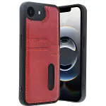 Apple İphone 16e Kılıf Sara Kartvizitli Deri Kılıf - Kırmızı-1