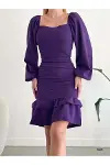 Kadın Şık Model Kare Yaka Uzun Kol Elbise-2