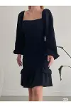 Kadın Şık Model Kare Yaka Uzun Kol Elbise-4