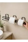 3’lü Yapışkanlı WC Kağıtlığı Siyah Rulo Tutucu Banyo ve Mutfak Kullanımı-3