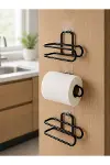 3’lü Yapışkanlı WC Kağıtlığı Siyah Rulo Tutucu Banyo ve Mutfak Kullanımı-4