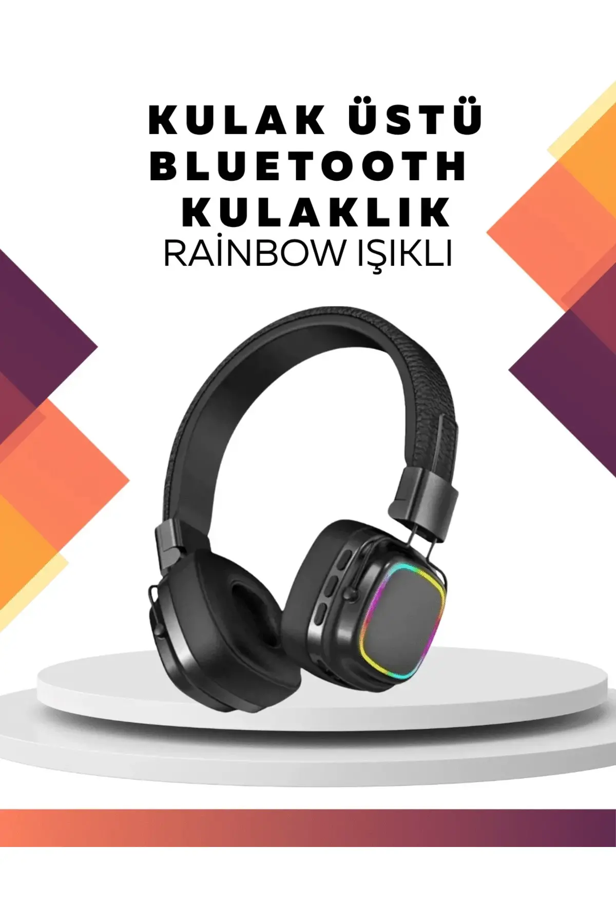 Kablosuz RGB Işıklı Katlanabilir Bluetooth Kulak Üstü Kulaklık