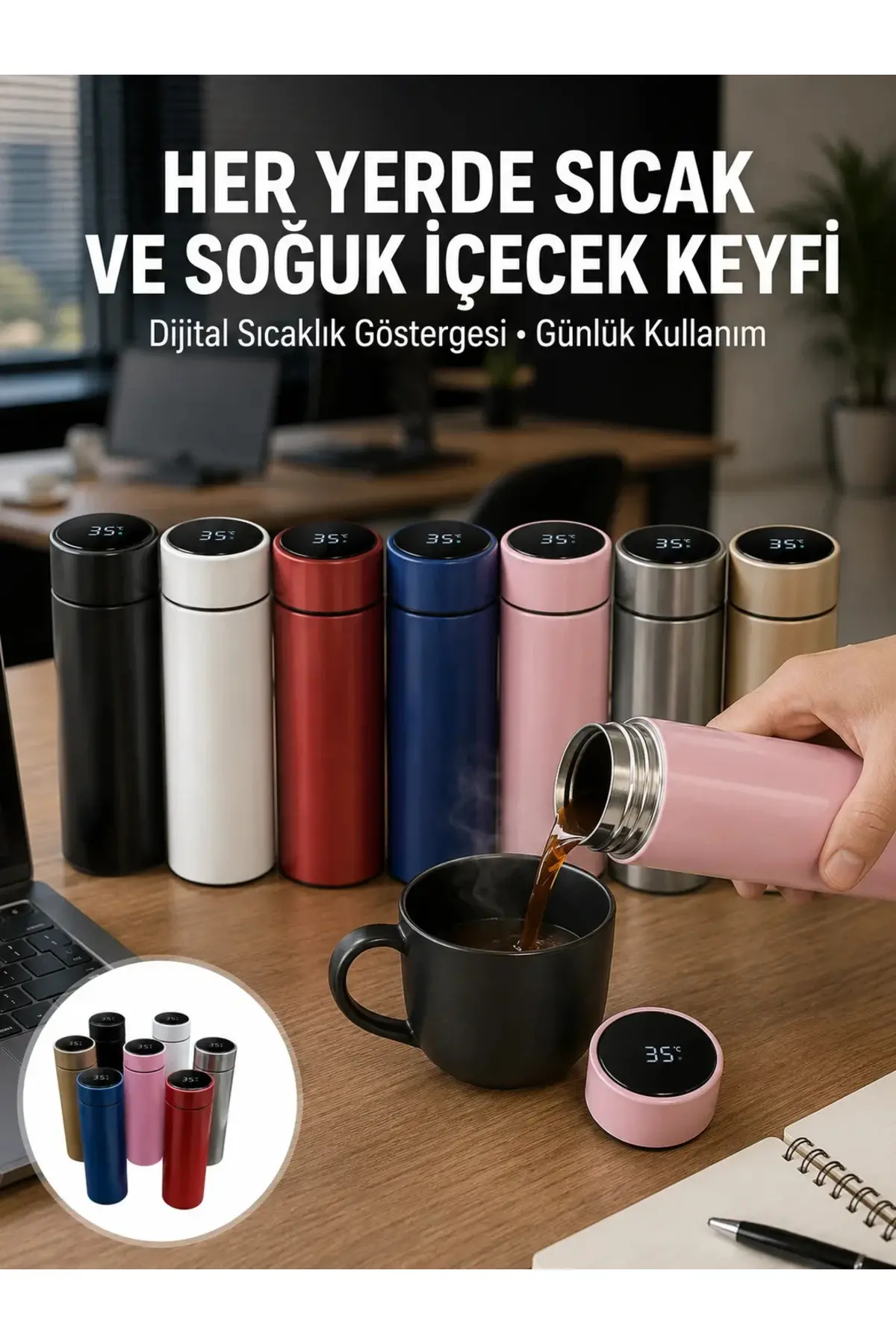 Uzun Süre Isı Koruma Sağlayan Dijital Göstergeli Termos Yeni Nesil