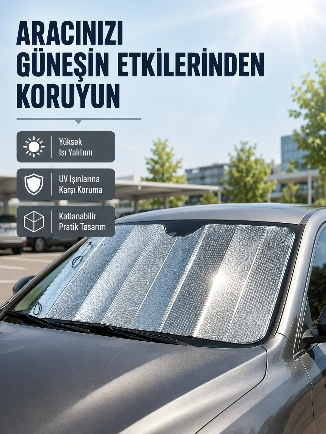 Araba Güneşliği Alünyum Yansıtıcı Yüzeyle Etkili Isı Koruması