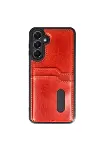 Samsung Galaxy A26 Kılıf Sara Kartvizitli Deri Kılıf - Kırmızı-1